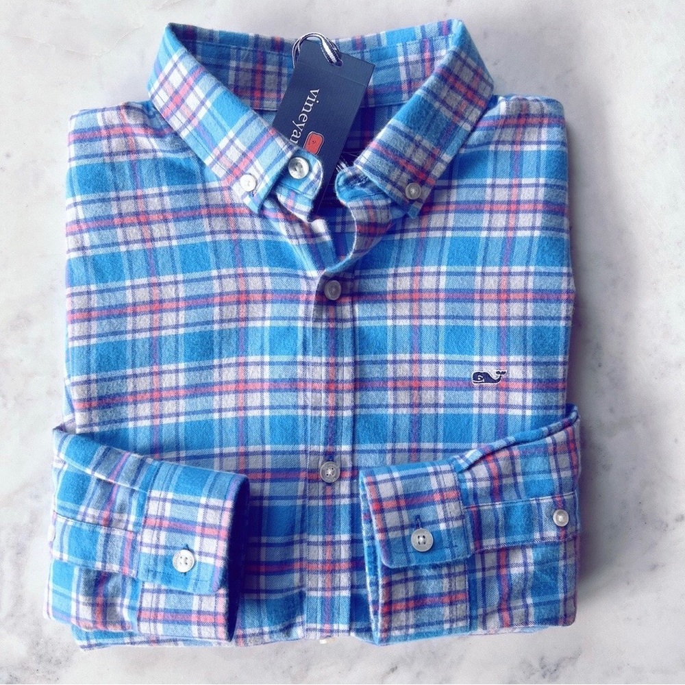 NWT Vineyard Vines Sandy Point Plaid Flannel Hull Blue ~ Size XL (18)